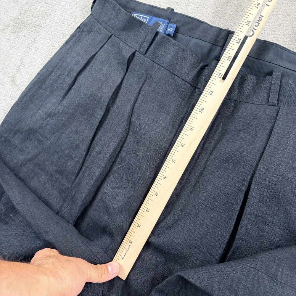 Vintage Polo Ralph Lauren Cuffed Pleated Trouser Pants Black 100% Linen 36x32